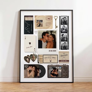 Pôster de colagem de caixa de fósforos para casal, colagem retrô personalizada de fotos em caixa de fósforos para guardar como lembrança.