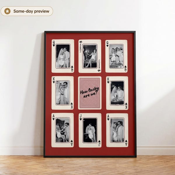 Personalized Playing Card Photo Print, Couple How Lucky Are We Wall Art Poster, Anniversary Wedding Gift, Framed Option