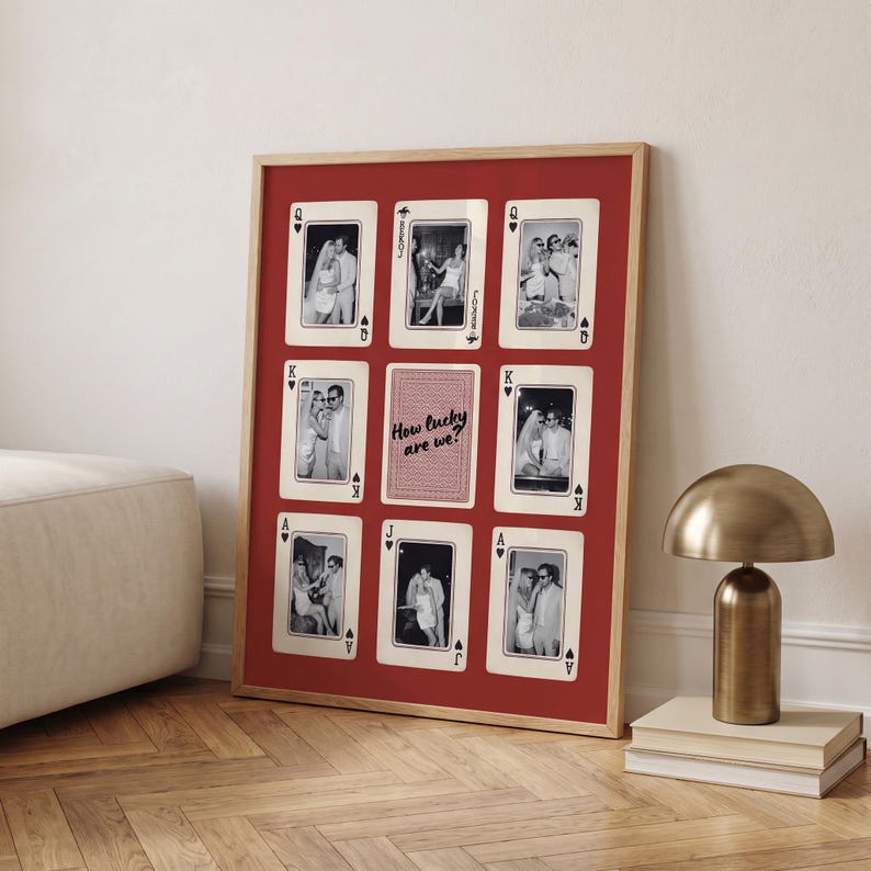 Personalized Playing Card Photo Collage Print, Couple How Lucky Are We Wall Art Poster, Anniversary Wedding Gift, Wall Art Poster image 6