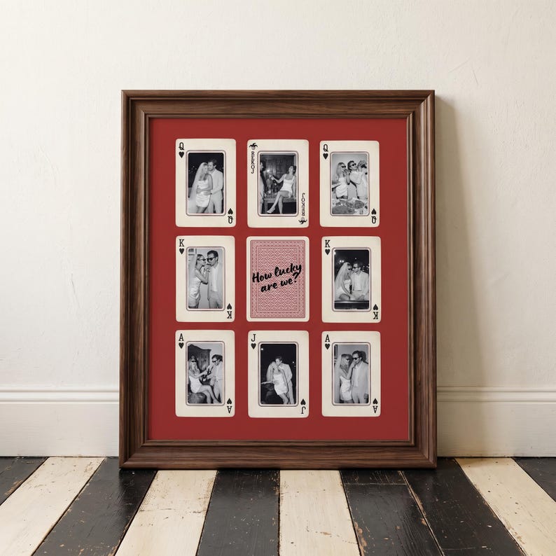 Personalized Playing Card Photo Collage Print, Couple How Lucky Are We Wall Art Poster, Anniversary Wedding Gift, Wall Art Poster image 8