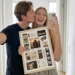 Brown Matchbook Collage Poster – Personalized Couple Photo Art (Editable Canva Template)