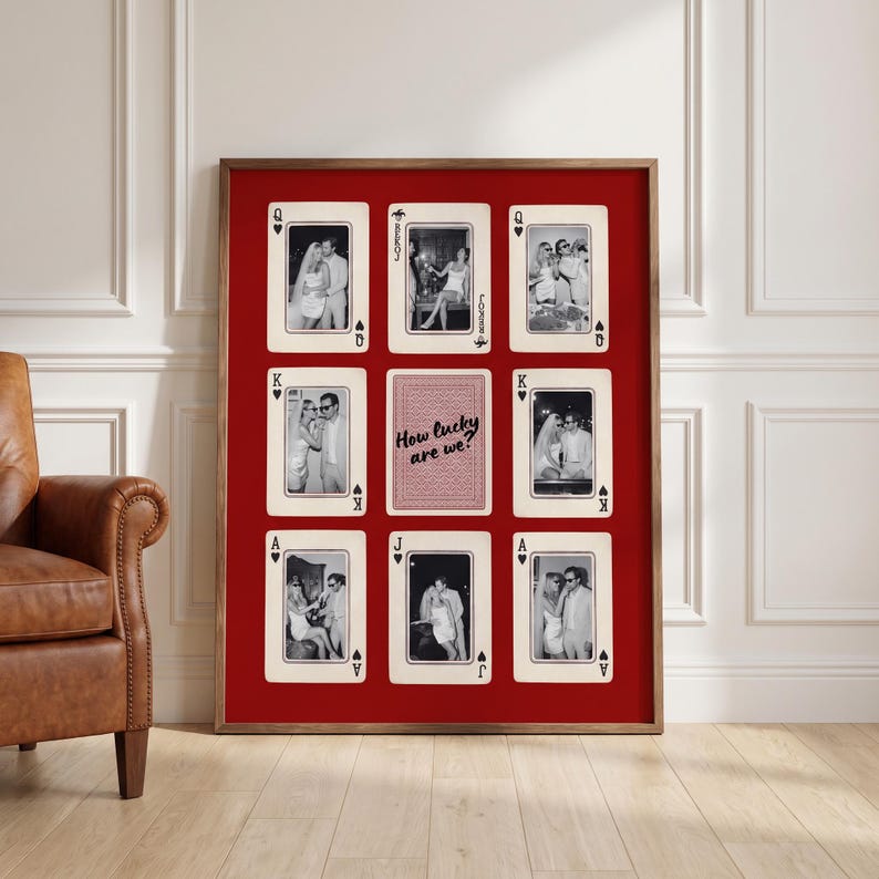 Personalized Playing Card Photo Collage Print, Couple How Lucky Are We Wall Art Poster, Anniversary Wedding Gift, Wall Art Poster image 1