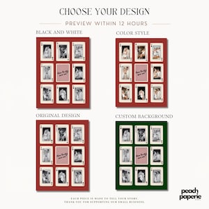 May include: A digital display showing four sets of custom playing card designs labeled Black and White, Color Style, Original Design, and Custom Background. Each set features nine cards with photos and the text How lucky are we? on a red or green background.