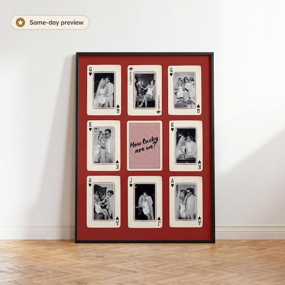 Personalized Playing Card Photo Print, Couple How Lucky Are We Wall Art Poster, Anniversary Wedding Gift, Framed Option
