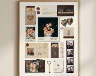 Custom Matchbook Collage Poster, Personalized Couple Photo Anniversary Birthday Gift Wall Art, Framed Option