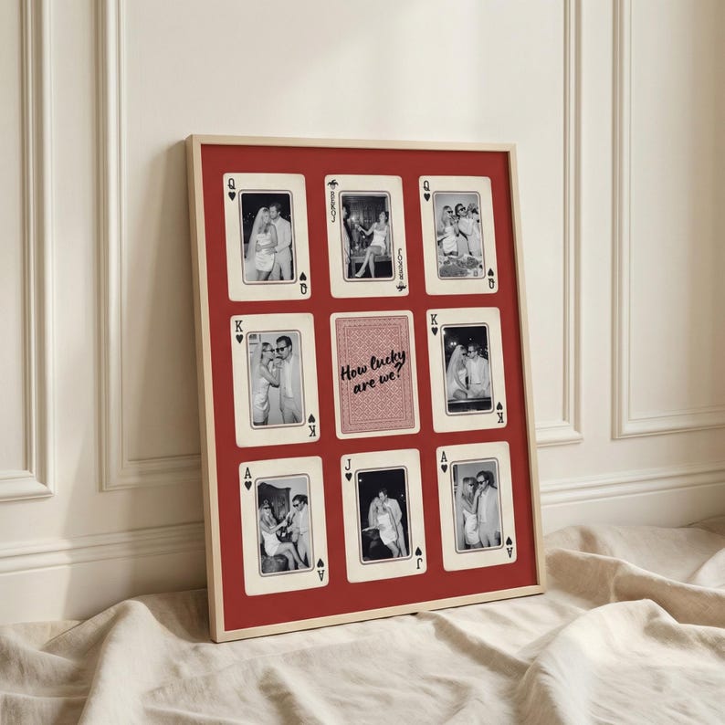 Personalized Playing Card Photo Collage Print, Couple How Lucky Are We Wall Art Poster, Anniversary Wedding Gift, Wall Art Poster image 12