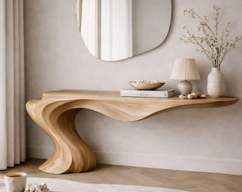 Organic Sculptural Wood Console Table, Curved Wave Entryway Table, Modern Minimalist Hallway Accent, Statement Sofa Table