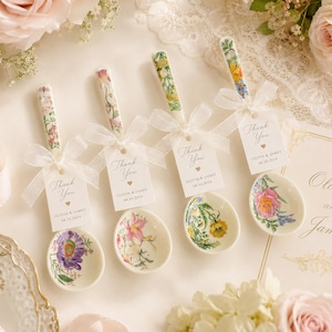 Charming Hostess Gift, Hand Painted Wildflower Ceramic Spoon Set, Botanical Dessert Spoons, Cottagecore Kitchen Utensils