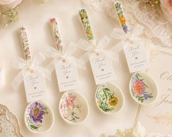 Charming Hostess Gift, Hand Painted Wildflower Ceramic Spoon Set, Botanical Dessert Spoons, Cottagecore Kitchen Utensils