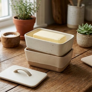 Ceramic Wedding Gift, Birthday gift, Handmade Pottery Butter Box, Covered Butter Dish, Rustic Kitchen Utensils, Dishwasher Microwave Safe, image 5