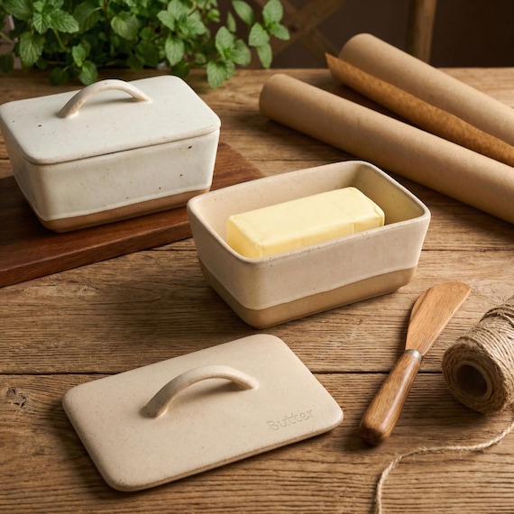 Mother's Day Gift,Handmade Pottery Butter Box, Covered Butter Dish, Rustic Kitchen Utensils, Dishwasher Microwave Safe, Ceramic Wedding Gift