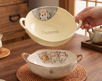 Regalo di nozze in ceramica, ciotola per ramen in ceramica fatta a mano, ciotola per zuppa in ceramica con manici, adatta al microonde e alla lavastoviglie, ciotole per cereali