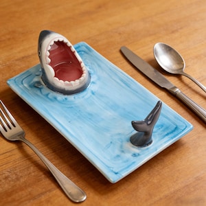 Gift for Shark Lovers , Coastal Home Decor ,Unique Shark Plates ,Handmade Shark Ceramic Plate Set –Ocean-Inspired Tableware,Wedding Gift