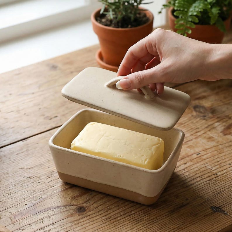 Ceramic Wedding Gift, Birthday gift, Handmade Pottery Butter Box, Covered Butter Dish, Rustic Kitchen Utensils, Dishwasher Microwave Safe, image 9