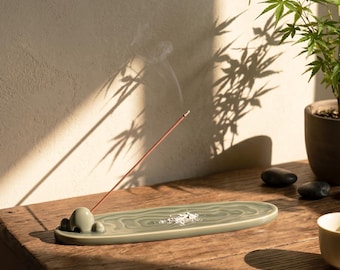 Cadeau d'anniversaire, brûle-encens en céramique artisanale, porte-encens pour bâtonnets, accessoires de décoration zen, décoration minimaliste, décoration moderne