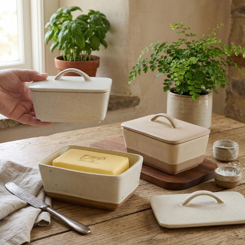 Ceramic Wedding Gift, Birthday gift, Handmade Pottery Butter Box, Covered Butter Dish, Rustic Kitchen Utensils, Dishwasher Microwave Safe, image 2