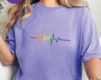 Rainbow Heartbeat Pride Shirt LGBTQ Rainbow Pulse Heart Love Tee Gay Pride Gift Equality Support LGBT Ally Unisex Pride Apparel Love Life