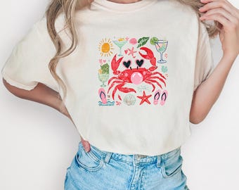 Comfort Colors Funny Crab Shirt Crab Blowing Bubble Graphic Tee Summer Vacation Gift Beach Vibes Nautical T-shirt Summer Vacation Tee Tshirt