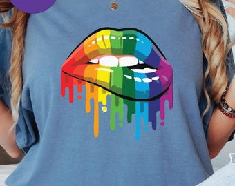 Gay Lips Cool Beautiful Cute Rainbow Proudly Support Equality Gift T-Shirt LGBT Pride Clothes Lesbian Bisexual Gifts Present Pride Bear Tee