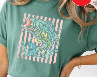 Bass Fish Shirt Comfort Colors Pastel Fishing Tee Preppy Coastal Lake T-Shirt Colorful Summer Tee-Shirt Beach Lover Gift Lake Shirt