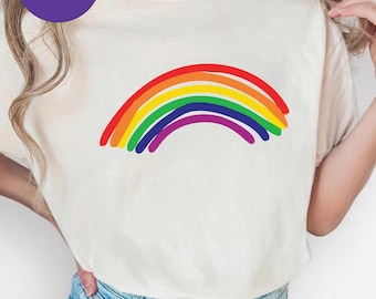 Boho Rainbow Shirt Minimalist Boho Tee Aesthetic Rainbow T Shirt Vintage Style Boho Chic Graphic Tee Unisex Casual Gift Rainbow LGBTQ Pride