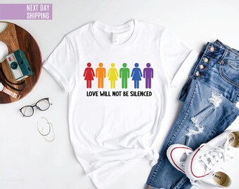 LGBTQ Pride Shirt Love Wiill Not Be Silenced Rainbow Equality T-Shirt Gay Pride Tee Lesbian Pride Gift Pride Month Clothing Pride Gift