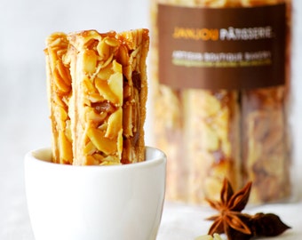 Orange Florentine Sablés, candied oranges, almond cookies