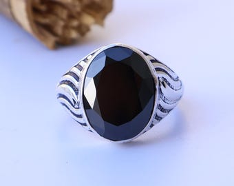 Herren Siegelring, Vintage Schwarzer Onyx Ring, 925 Silberring, mutiger Silberring, Statement Ring, Ovaler Cabochonring, Einzigartiger Ring,
