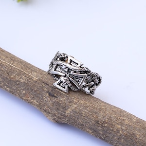 Sterling Silver, Iron Cross Snake Ring, Biker Style Jewelry, Gothic Cross Ring, Python Serpent Ring, Medieval Ring, Oxidized Ring**