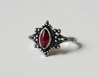 Red Garnet Statement Ring, 925 Sterling Silver, Boho Victorian Style Handcrafted Jewelry