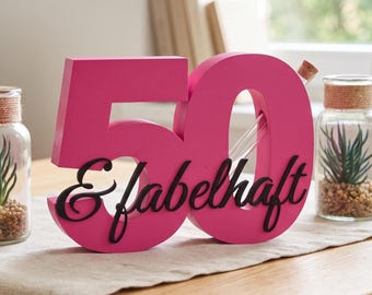 50th Birthday Gift "&fabulous" | Personalized Number Money Gift | Milestone Birthday | Anniversary Number with Custom Text