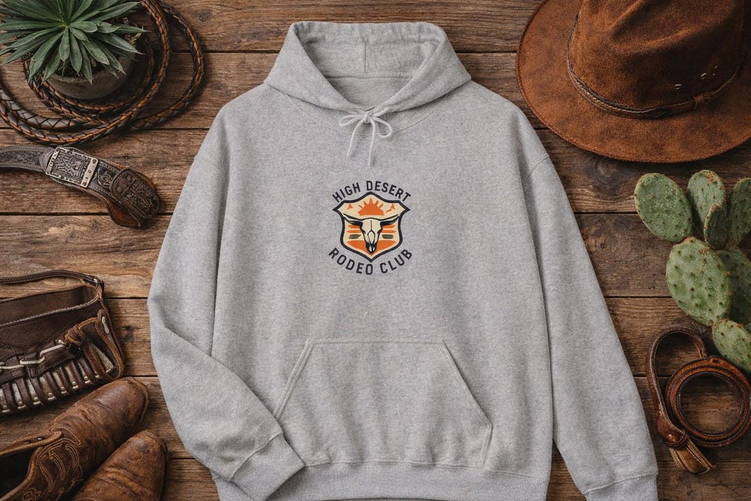 Collegiate Rodeo Merch Desert Rodeo Club Crest Hoodie | Western Badge Typography, Rustic ...