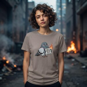Pigeon World On Fire Shirt Sarcastic Funny Tee Current Events Humor Gift Relatable Meme Cynical Bird T-Shirt