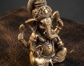 Statue miniature du Seigneur Ganesh en laiton massif