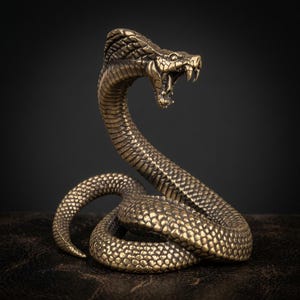 Solid Brass Coiled Cobra Snake Miniature Figurine