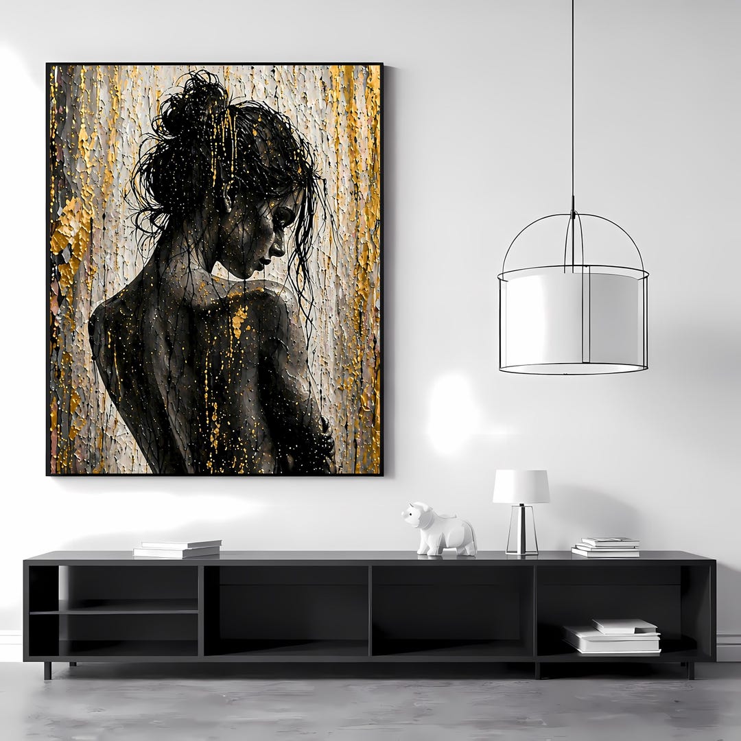 Modern Black Gold Woman Art Print | Minimalist Elegant Accent | Bold ...