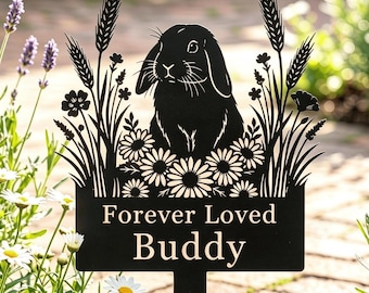 Custom Bunny Memorial Garden Stake, Personalized Lop Rabbit Sign, Pet Grave Marker, Metal Garden Decor, Pet Sympathy Gift