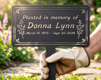 Placa memorial personalizada em metal para jardim, placa com nome personalizado para árvore, estaca para árvore com placa, presente de condolências