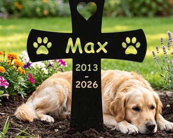 Custom Metal Pet Memorial Cross Stake, Pet Paw Prints Memorial Plaque, Dog Cat Garden Sign, Pet Loss Gift, Sympathy Gift