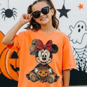Comfort Colors® Retro Mickey Minnie Quilted Patchwork Halloween Couple Shirts, Mickey Ghost Shirt, Matching Disney Halloween Shirt