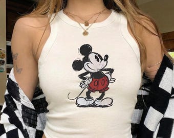 Camiseta sin mangas retro de Mickey Mouse de Disney Racer, camiseta sin mangas de Mickey, camiseta retro de Minnie Mouse estilo años 90 Y2K, camiseta sin mangas de Disneyland, camiseta para viaje a Disney World