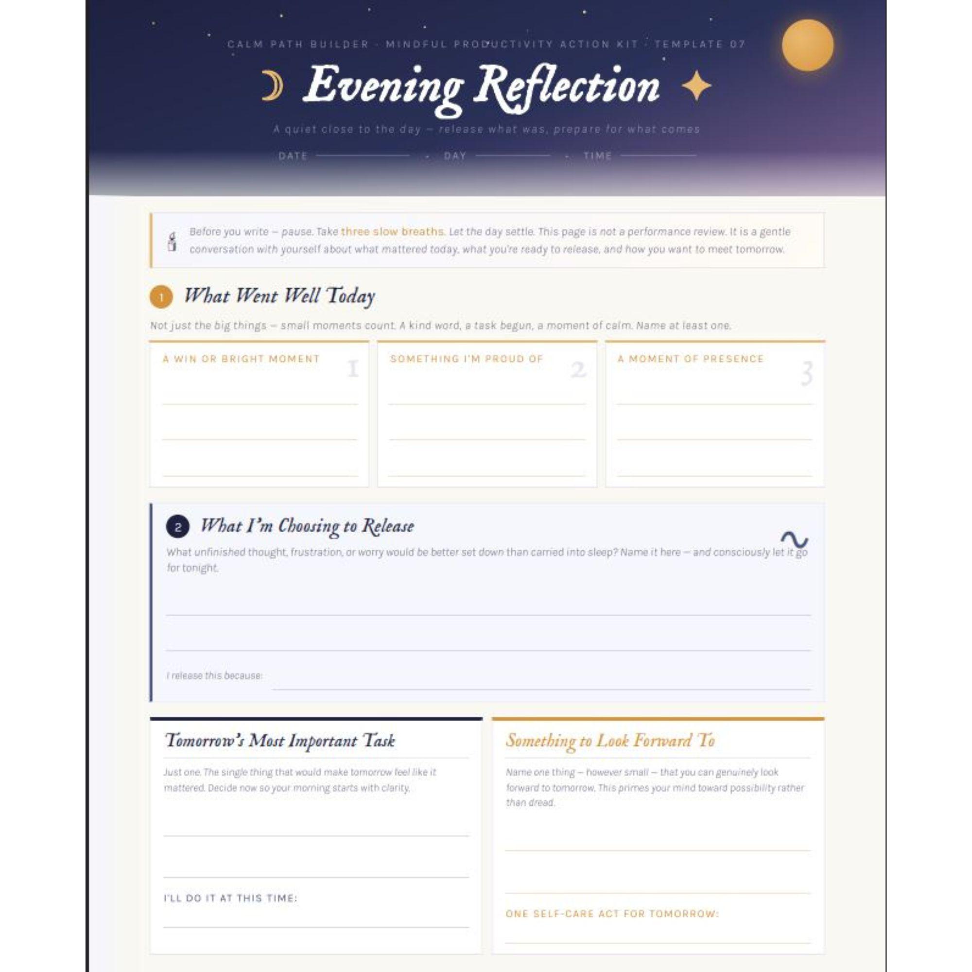 Savoring Rituals Worksheet Evening Journal Printable · Daily Reflection Worksheet · Mindful Wind ...