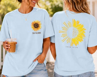 Jesus Bibleverse Gift, Sunflowergraphic Tee | Christianity Shirt, Aesthetic Bible Tee Backprint Graphic, Comfort Colors Youth Group Gift