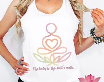 Inspirational Tank, Womensclothing Lotus Flower Body Positive Tee, Meditation and Yoga Tank