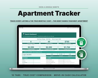 Apartment Tracker Spreadsheet | Rental Search, Cost Calculator (Google Sheets, Excel)