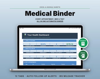 Medical Appointment Tracker Spreadsheet | Medication Log, Referral Planner (Google Sheets, Excel)