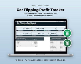 Car Flipping Profit Tracker Spreadsheet | Buy Fix Sell Vehicle Flip Calculator | Google Sheets Excel