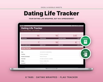 Dating Tracker Spreadsheet | Dating Wrapped Dashboard Red Green Flag Log | Google Sheets Excel