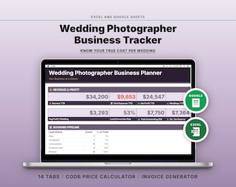 Wedding Photographer Business Planner | Booking Tracker & Expense Spreadsheet | Google Sheets Excel