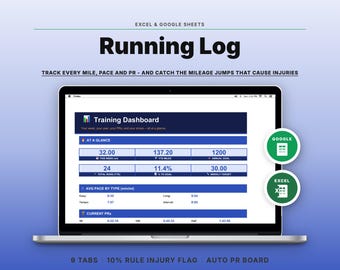 Running Training Log Spreadsheet | Marathon Training Plan, Shoe Mileage & PR Tracker | Google Sheets Excel